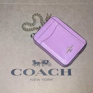 NWOT COACH Zip Card Case w Chain Pebble Leather GORGEOUS & AUTHENTC in True PinK